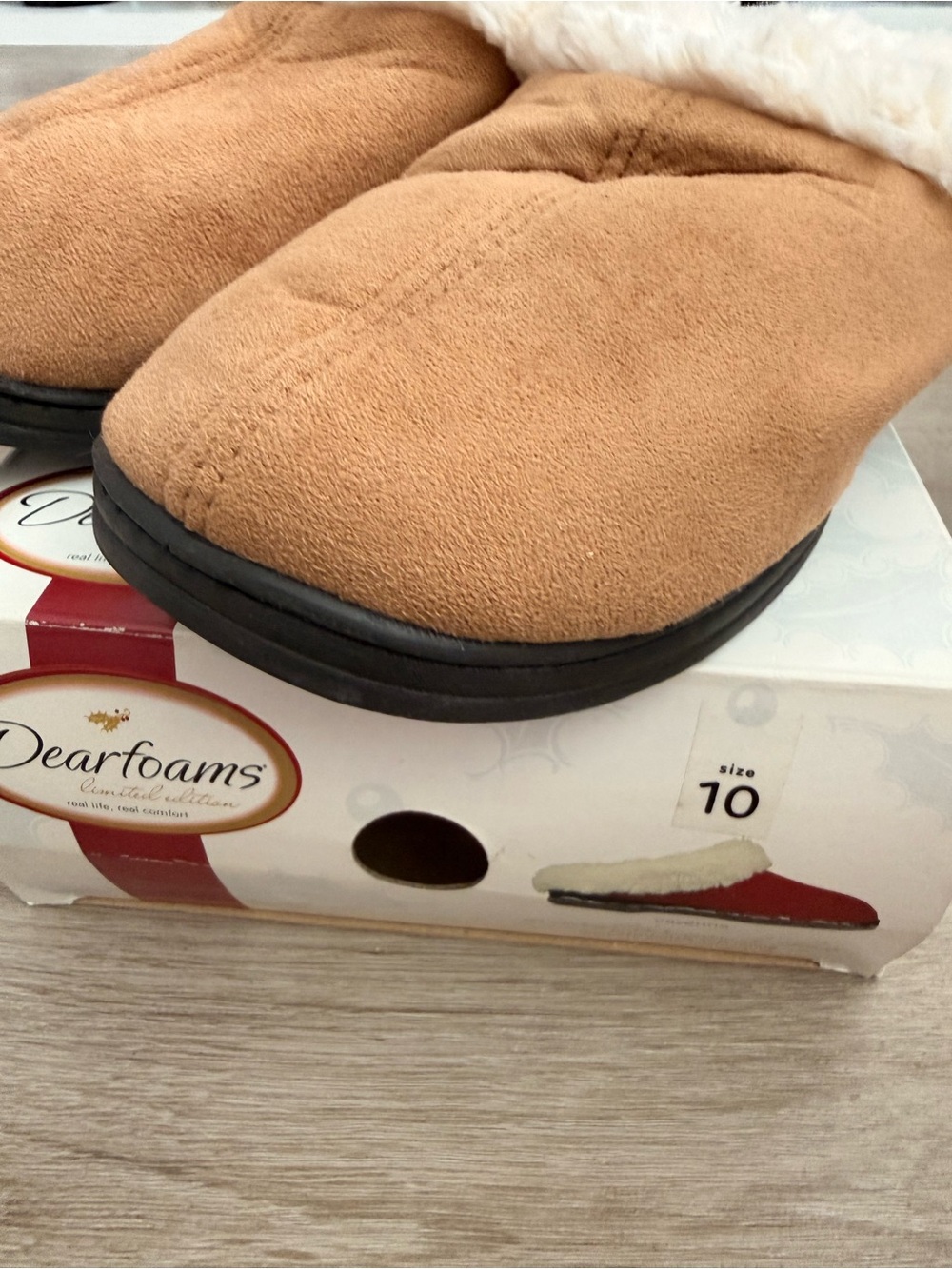 dearfoams Tan Suede-Look Plush-Lined Slip-On Slippers